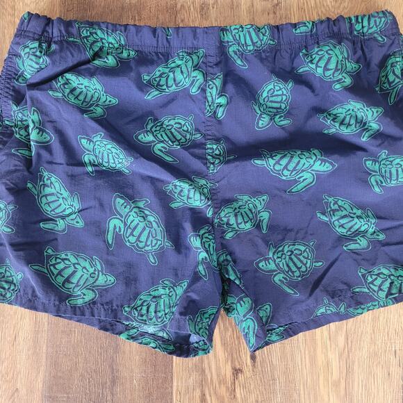 Lands' End Men's Large 36-38 Navy Blue & Green Turtle Swim Trunk Shorts Elastic - Picture 9 of 10